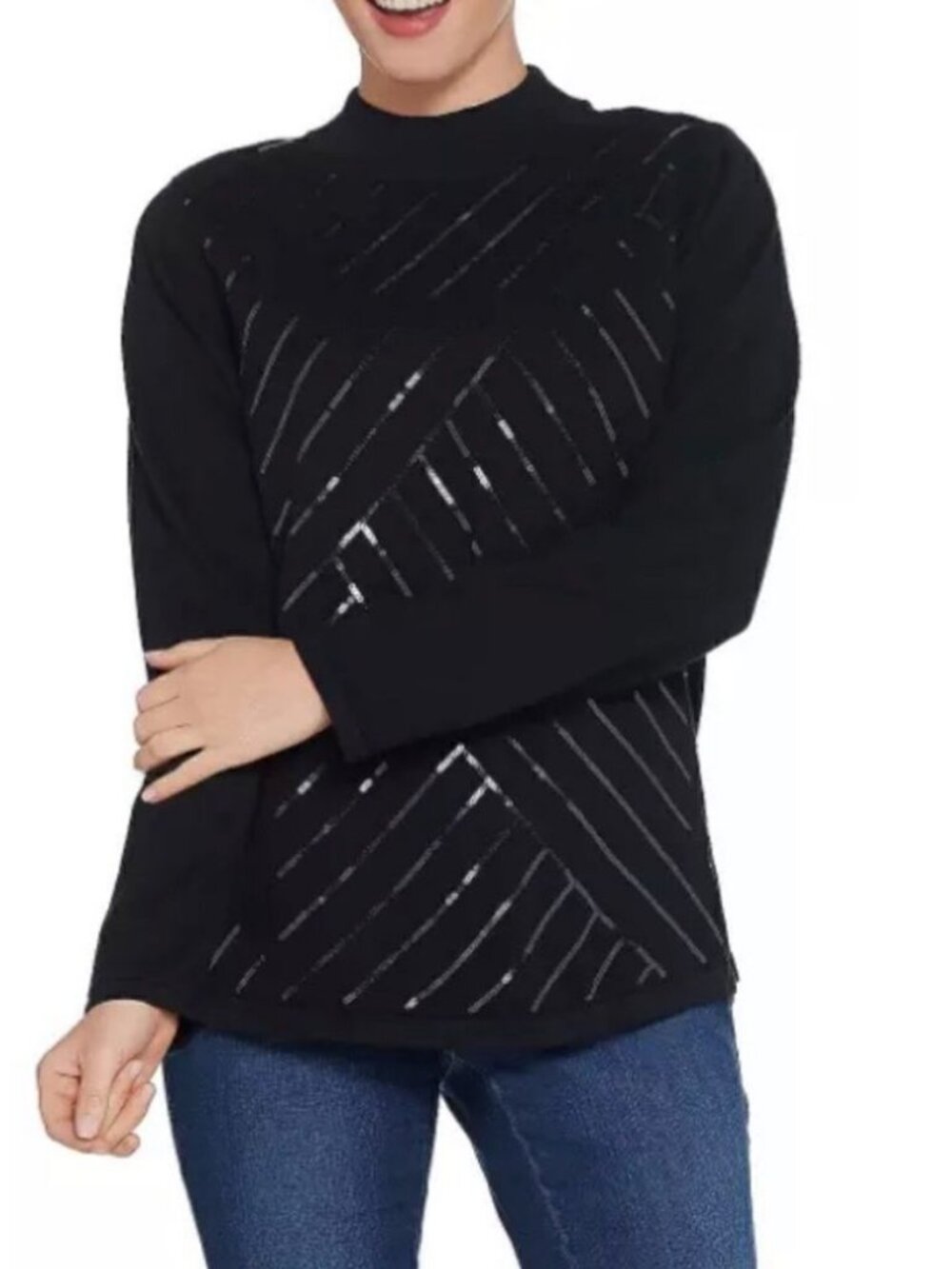 Joan Rivers Mock Turtleneck Sequins Sweater